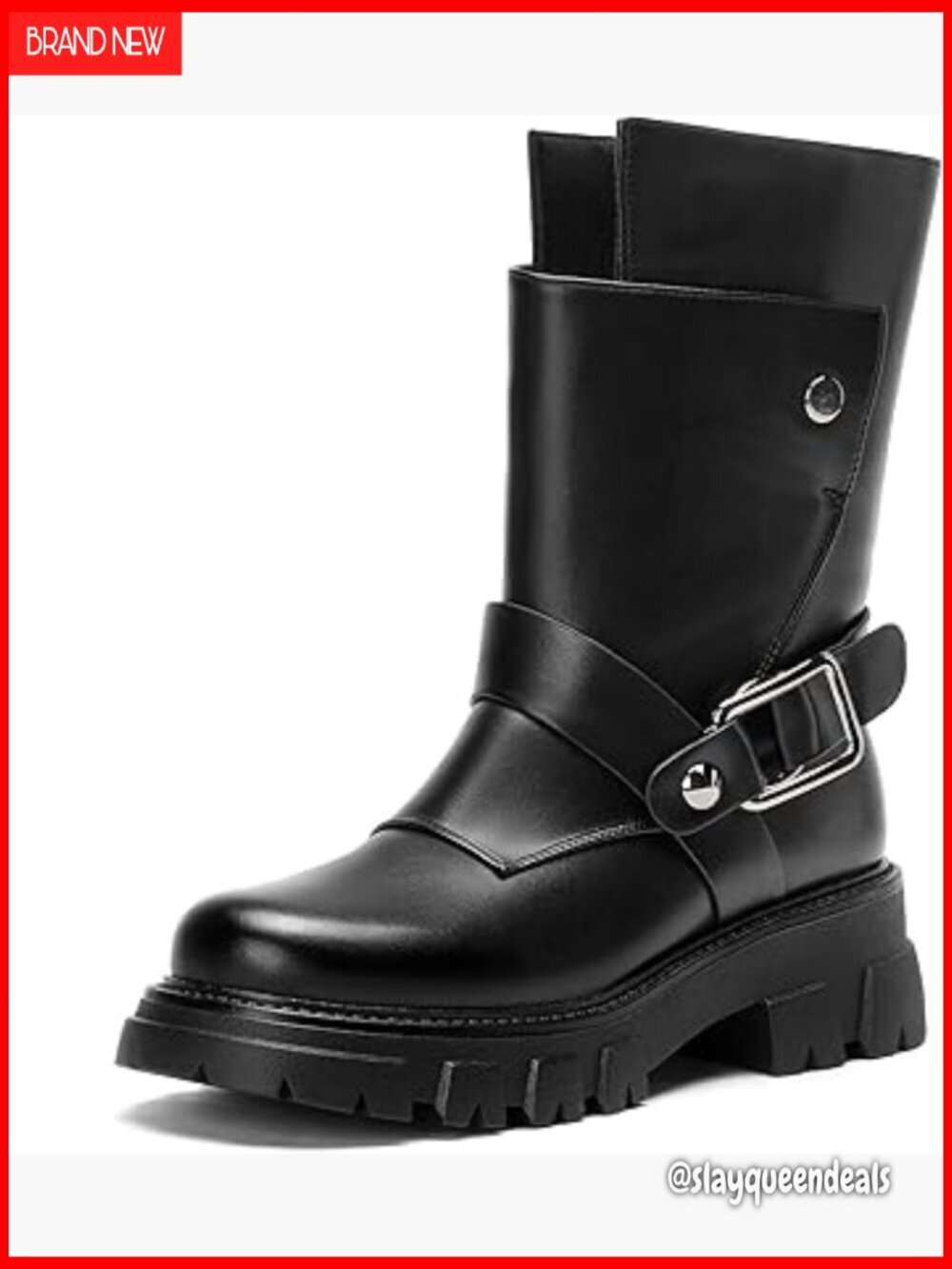 Women's Ankle Boots with Chunky Lug Sole, Buckles, Zipper, Motorcycle Style
